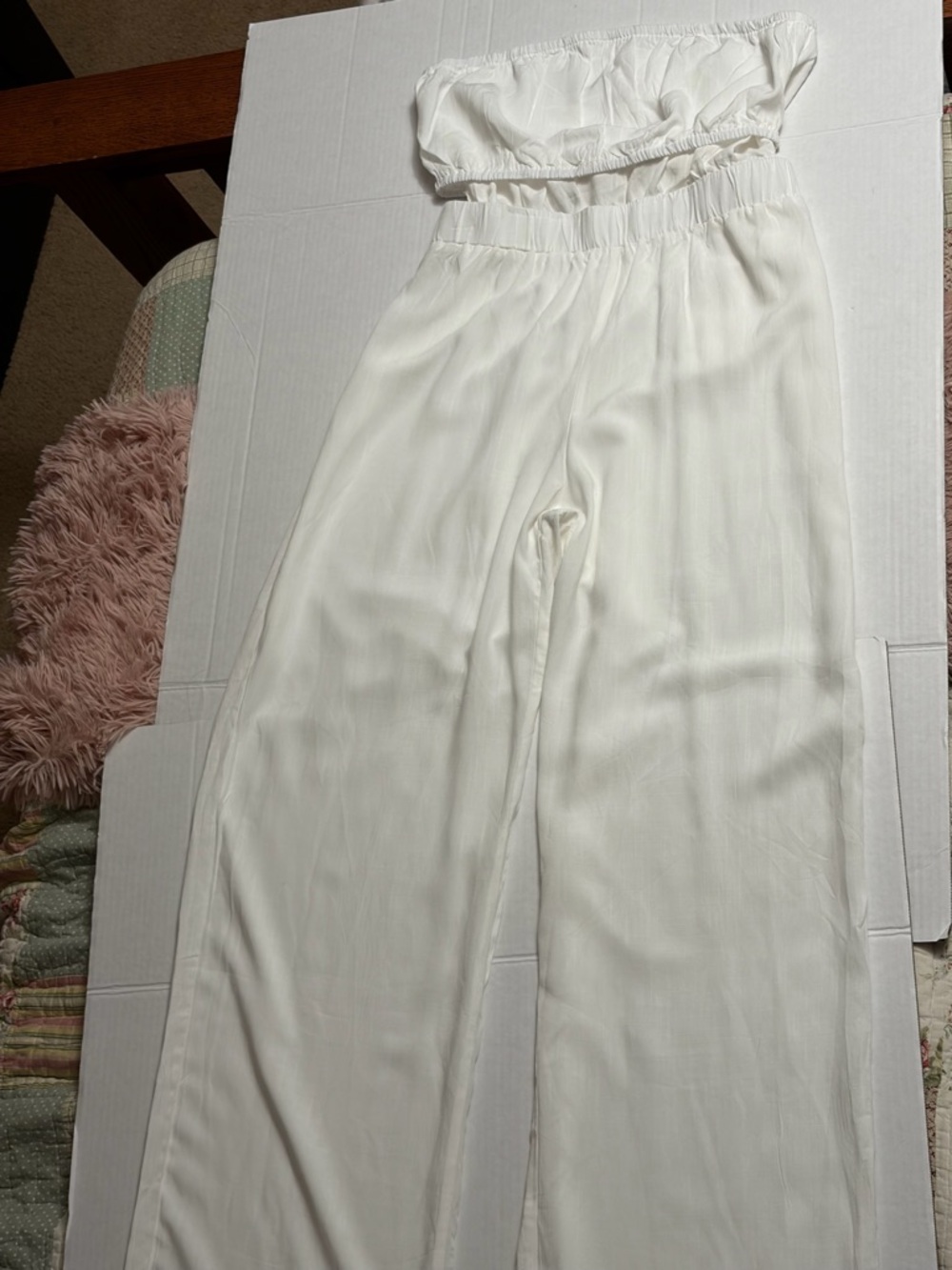 Boho Beach Hut White Cutout Romper Jumpsuit Strapless Wide Leg Large NWT - Picture 8 of 9